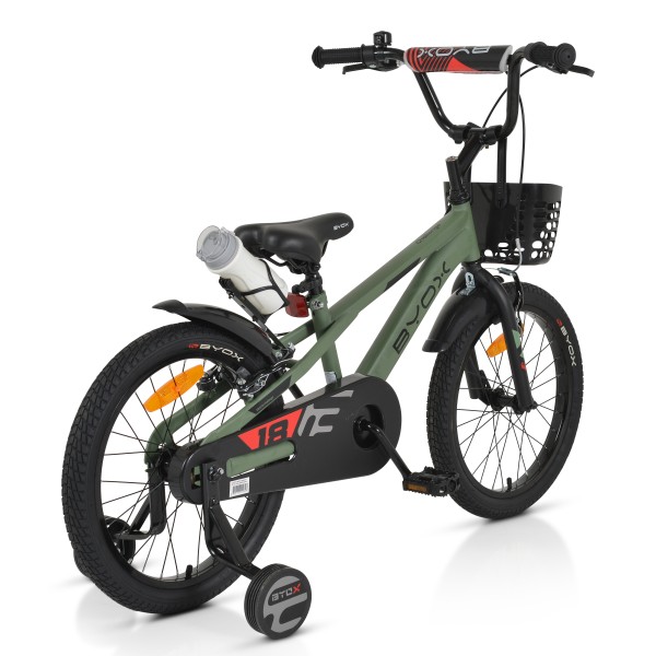 Bicicleta cu Roti Ajutatoare pentru Baieti, Byox Challenge Verde 18 Inch, Bidon Apa si Aparatoare noroi, Varsta recomandata 5-7 Ani