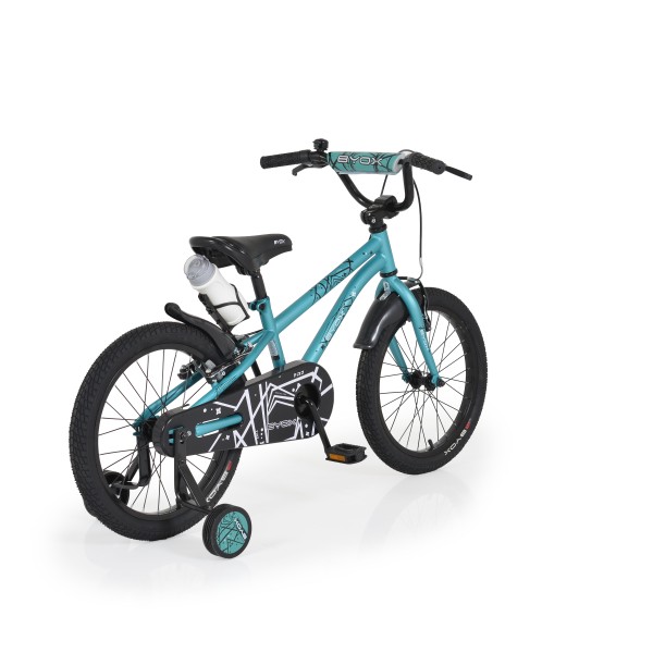 Bicicleta copii cu Roti Ajutatoare, Byox Pixy Green 18 Inch, cadru Metalic, Varsta recomandata 5 - 7 Ani