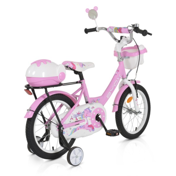 Bicicleta Fetite cu roti Ajutatoare, Byox Unicorn Roz, Varsta recomandata 4-6 ani, accesorii incluse