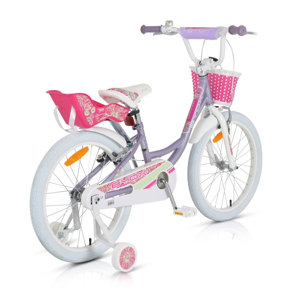 Bicicleta pentru Fetite Byox Fashion Girl Liliac 20 inch, varsta 6-9 ani, Roti Ajutatoare si accesorii incluse