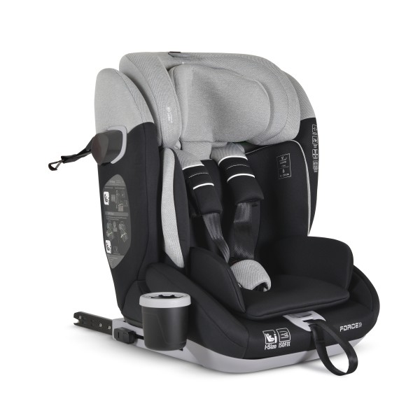 Scaun Auto cu Isofix Grupa 9-36 kg Cangaroo Force Gri,  Varsta recomandata 15 Luni-12 Ani, Protectie impact lateral SPS 