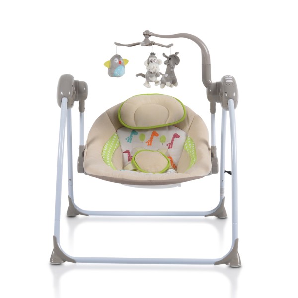 Leagan electric bebelusi Cangaroo Baby Swing Cappuccino cu 5 trepte de viteza, 12 melodii si carusel jucarii