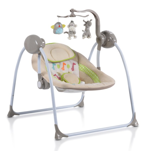 Leagan electric bebelusi Cangaroo Baby Swing Cappuccino cu 5 trepte de viteza, 12 melodii si carusel jucarii