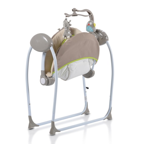 Leagan electric bebelusi Cangaroo Baby Swing Cappuccino cu 5 trepte de viteza, 12 melodii si carusel jucarii