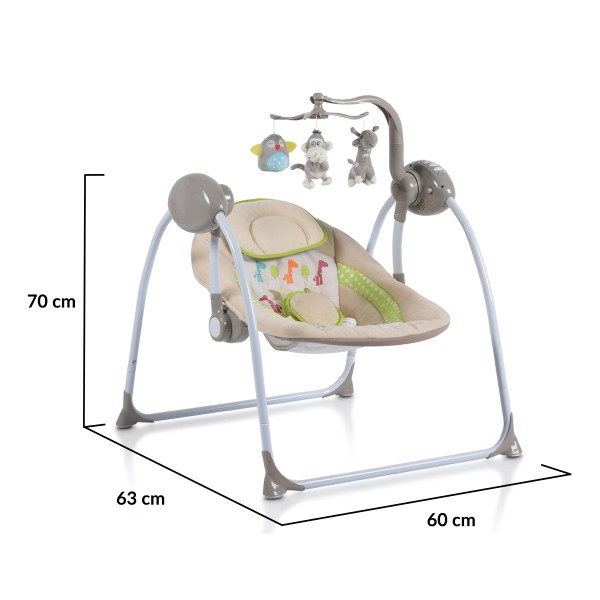 Leagan electric bebelusi Cangaroo Baby Swing Cappuccino cu 5 trepte de viteza, 12 melodii si carusel jucarii