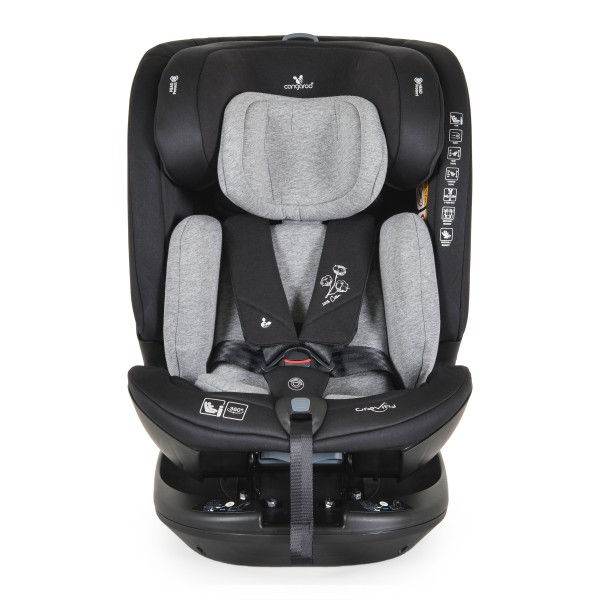 Scaun Auto 0-36 kg cu Isofix Cangaroo Gravity Gri, Sezut Rotativ 360° si pozitie de somn, varsta recomandata 0-12 ani, Protectie impact lateral SPS