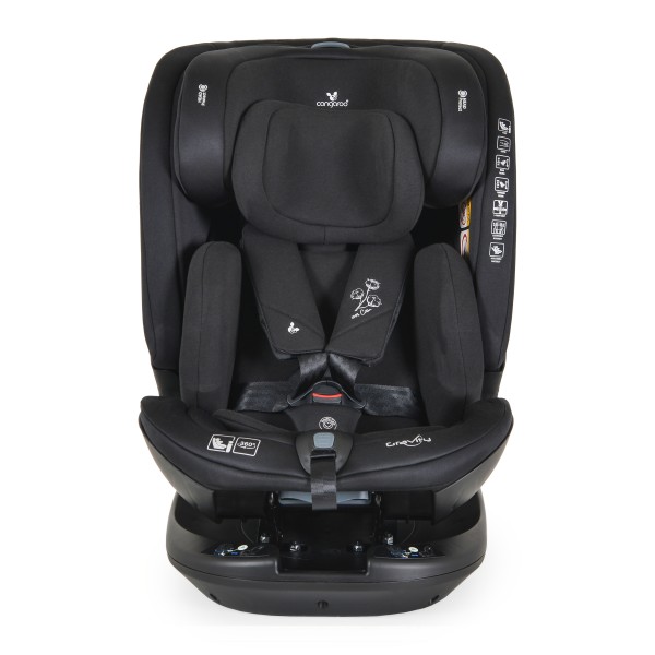 Scaun Auto 0-36 kg cu Isofix Cangaroo Gravity Negru, Sezut Rotativ 360° si pozitie de somn, varsta recomandata 0-12 ani, Protectie impact lateral SPS