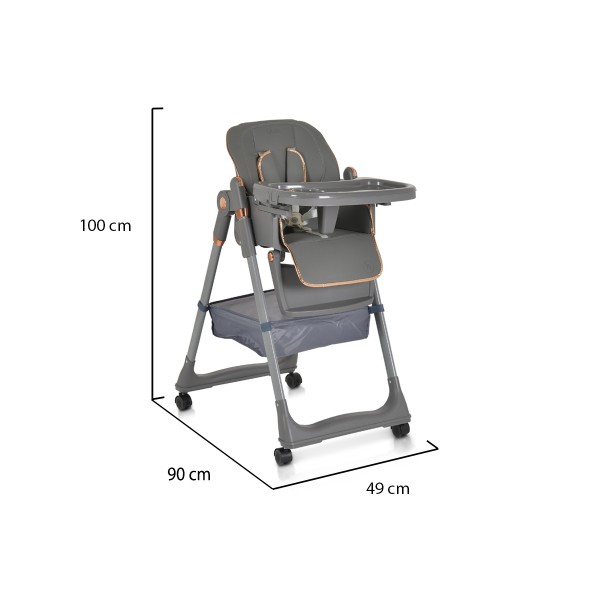 Scaun de Masa Pliabil, Moni Lindo Gri, Inaltime si Spatar Reglabile, Varsta recomadandata 6 - 36 Luni