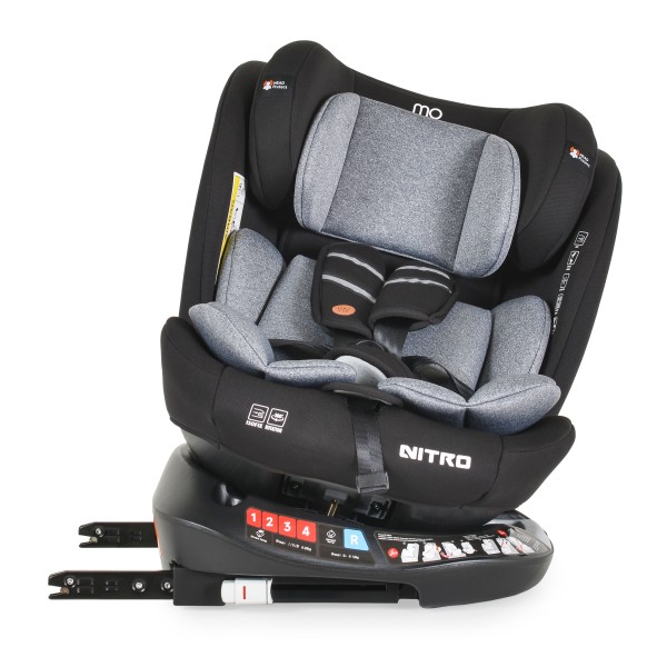 Scaun auto 0-36 kg cu Isofix Moni Nitro Gri, Sezut Rotativ 360° si pozitie de somn, varsta recomandata 0-12 ani, Protectie impact lateral SPS