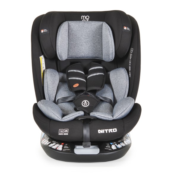 Scaun auto 0-36 kg cu Isofix Moni Nitro Gri, Sezut Rotativ 360° si pozitie de somn, varsta recomandata 0-12 ani, Protectie impact lateral SPS