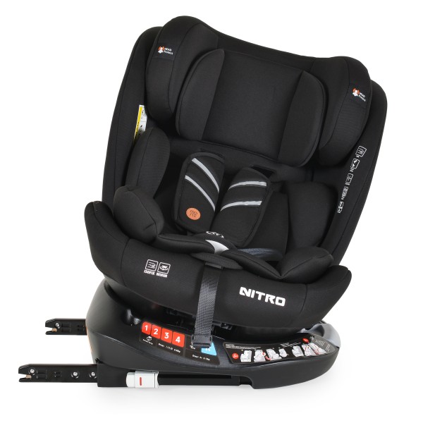 Scaun auto 0-36 kg cu Isofix Moni Nitro Negru, Sezut Rotativ 360° si pozitie de somn, varsta recomandata 0-12 ani, Protectie impact lateral SPS