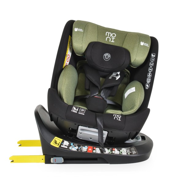 Scaun auto 0-36 kg cu isofix Moni Serengeti Verde, Sezut Rotativ 360° si pozitie de somn, varsta recomandata 0 - 12 ani