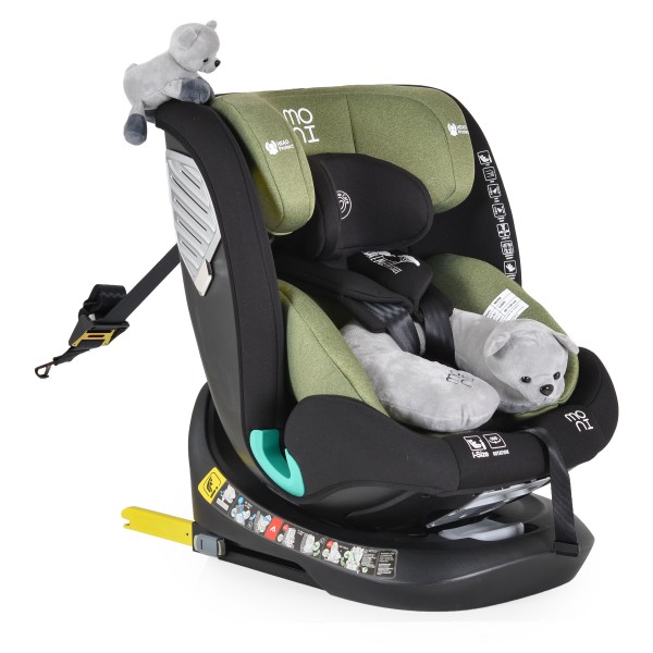 Scaun auto 0-36 kg cu isofix Moni Serengeti Verde, Sezut Rotativ 360° si pozitie de somn, varsta recomandata 0 - 12 ani