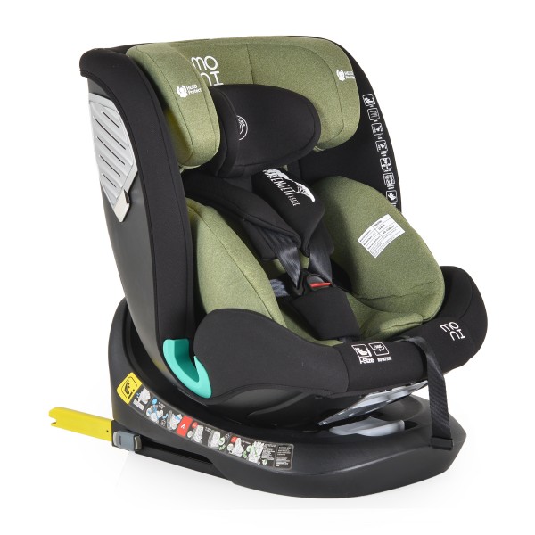 Scaun auto 0-36 kg cu isofix Moni Serengeti Verde, Sezut Rotativ 360° si pozitie de somn, varsta recomandata 0 - 12 ani