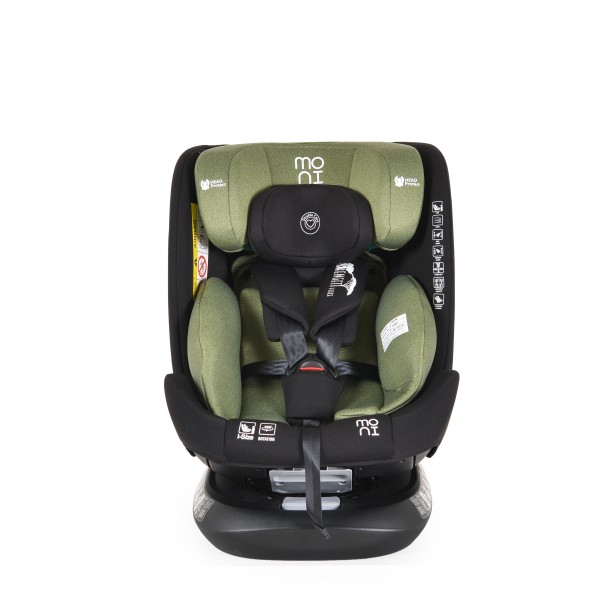 Scaun auto 0-36 kg cu isofix Moni Serengeti Verde, Sezut Rotativ 360° si pozitie de somn, varsta recomandata 0 - 12 ani