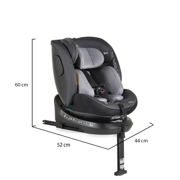 Scaun Auto cu Isofix pentru copii 0-36 Kg, Cangaroo Hoku Gri 40-150cm, Rotativ 360 Grade, Pozitie de Somn, Picior Suport, Protectie la Impact Lateral