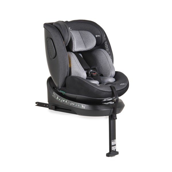 Scaun Auto cu Isofix pentru copii 0-36 Kg, Cangaroo Hoku Gri 40-150cm, Rotativ 360 Grade, Pozitie de Somn, Picior Suport, Protectie la Impact Lateral