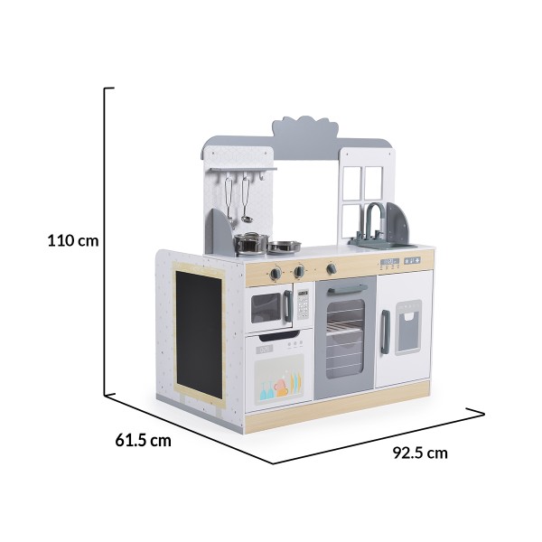 2in 1 Bucatarie din Lemn si Restaurant pentru Copii, Moni Toys Colorat, Design realist, accesorii incluse, Dimensiune 61,5x92,5x110 cm, Varsta 3 ani +