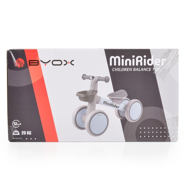 Bicicleta Tricicleta de Echilibru pentru copii, Byox Mini Rider Gri Roz, Scaun reglabil, Cauciucuri silentioase EVA, Varsta recomandata 1 - 3 ani