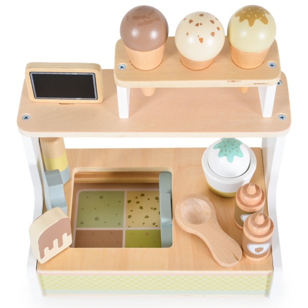 Jucarie Stand de Inghetata din Lemn pentru copii, Moni Toys Multicolor, 26 Piese, Dimensiune 27x17.5x24 cm, Varsta 3+ Ani