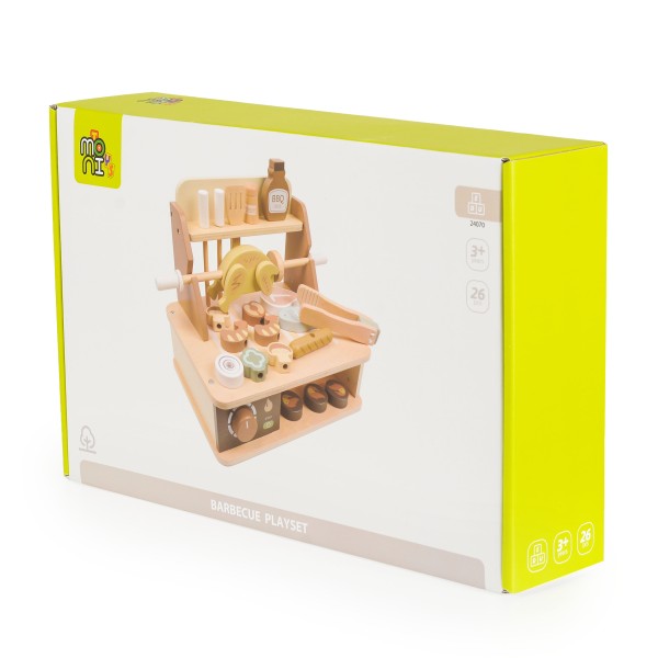 Jucarie Gratar din Lemn pentru Copii, Moni Toys Multicolor, 26 Piese, Dimensiune 30x20x24.5 cm