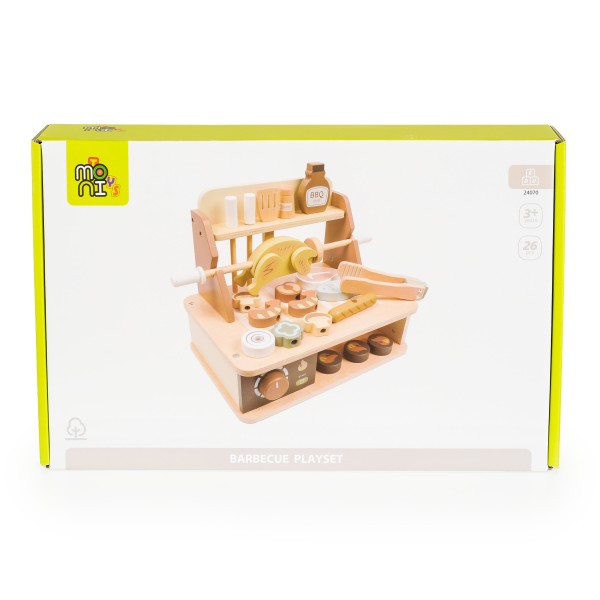 Jucarie Gratar din Lemn pentru Copii, Moni Toys Multicolor, 26 Piese, Dimensiune 30x20x24.5 cm