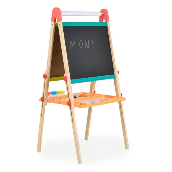 Tabla educativa de desen pentru copii cu doua fete, Moni Cifre si Litere colorate, Inaltime reglabila, Accesorii incluse, Varsta recomandata 3 + Ani