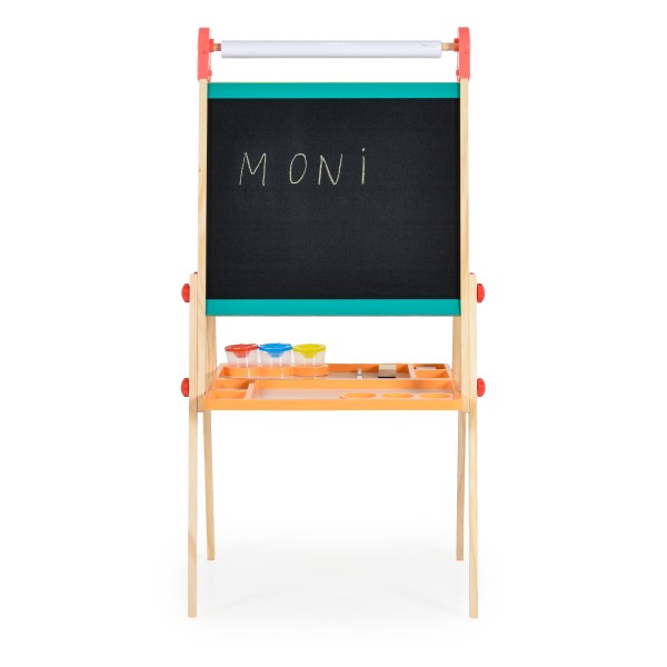 Tabla educativa de desen pentru copii cu doua fete, Moni Cifre si Litere colorate, Inaltime reglabila, Accesorii incluse, Varsta recomandata 3 + Ani