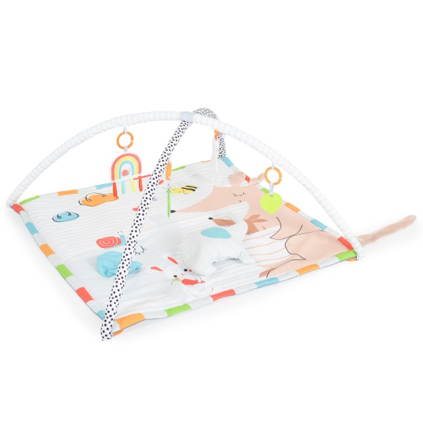 Saltea de gimnastica pentru Bebelusi, Konig Kids Multicolor, 3 pozitii de joc, Jucarii suspendate si bara detasabila, Varsta recomandata 0 luni +