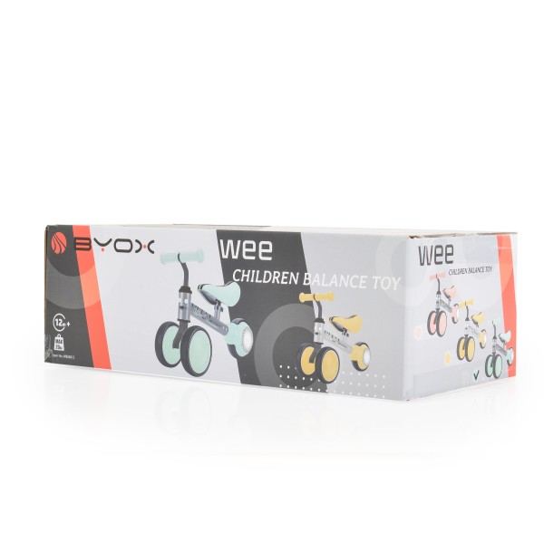 Bicicleta Tricicleta de Echilibru pentru copii, Byox Wee Roz, Roata spate cu lumina LED, Cauciuc silentios EVA, Varsta recomandata 1-3 ani