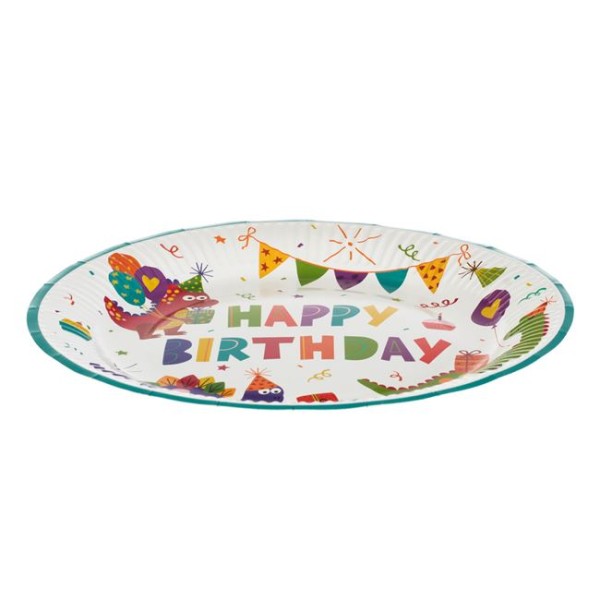 Set 6 Farfurii din carton de Petrecere, diametru 23cm, Happy Birthday Dinozaur multicolor