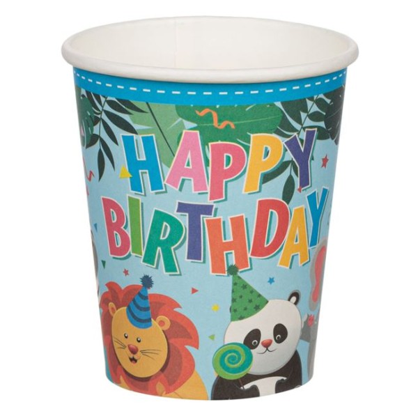 Set 6 Pahare din carton de Petrecere, 270 ml Happy Birthday Animale multicolor