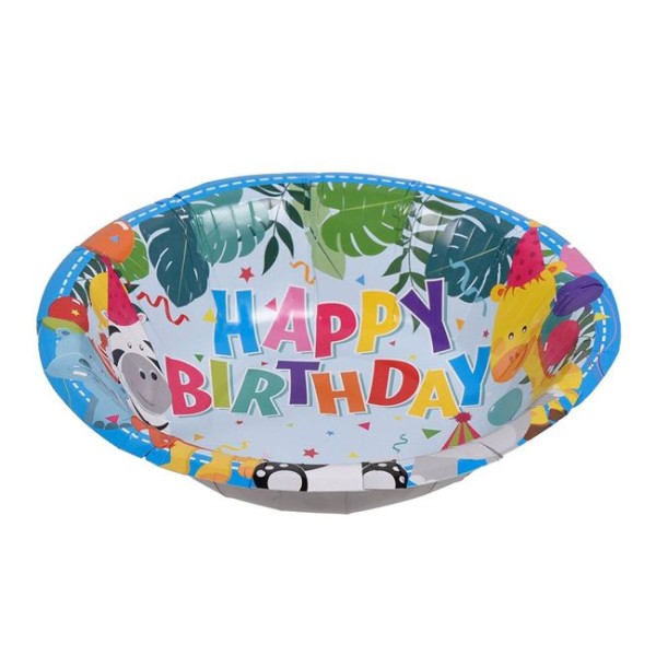 6 Boluri din hartie de Petrecere 19 cm, Happy Birthday Animale colorate