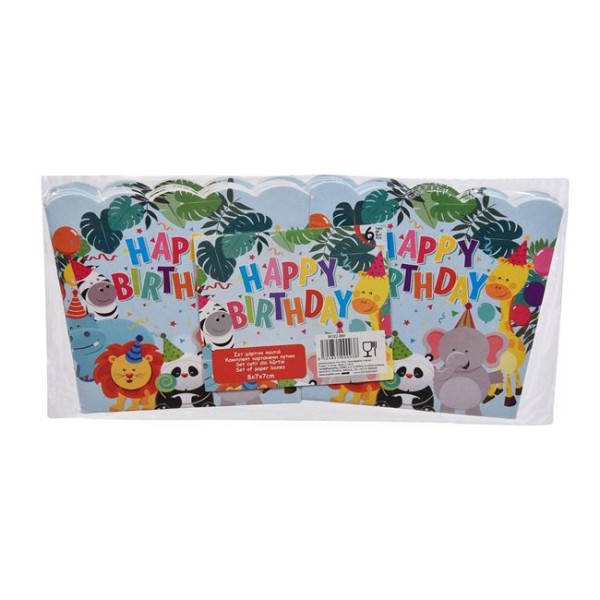 6 Cutii din carton de Petrecere, Happy Birthday Animale colorate