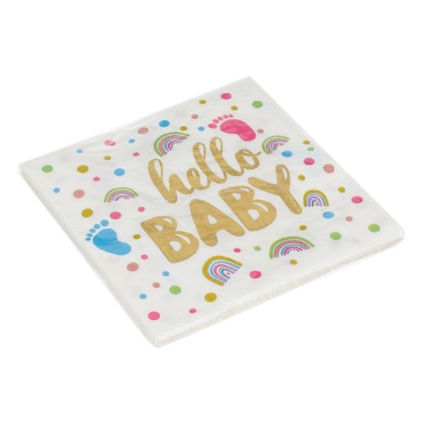 12 Servetele de masa pentru Petrecere Baby Shower Alb Auriu, Hello Baby dimensiune 33x33cm