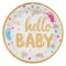 Set 6 Farfurii din carton de Petrecere, diametru 18cm, Baby Shower Alb Auriu Hello Baby