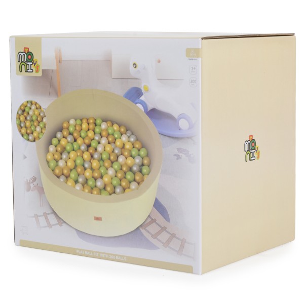 Piscină cu bile Moni Toys Beige pentru copii cu 200 bile colorate, fund moale și husă detașabilă, 12 luni+