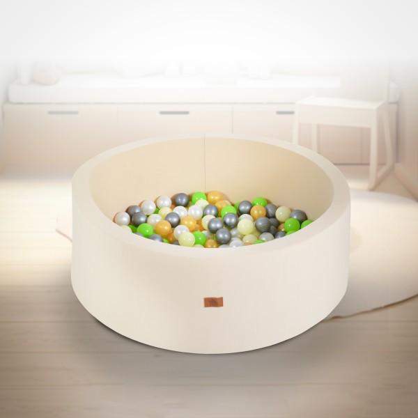 Piscină cu bile Moni Toys Beige pentru copii cu 200 bile colorate, fund moale și husă detașabilă, 12 luni+