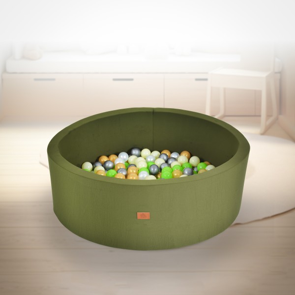 Piscină cu bile Moni Toys Green pentru copii cu 200 bile colorate, fund moale și husă detașabilă, 12 luni+