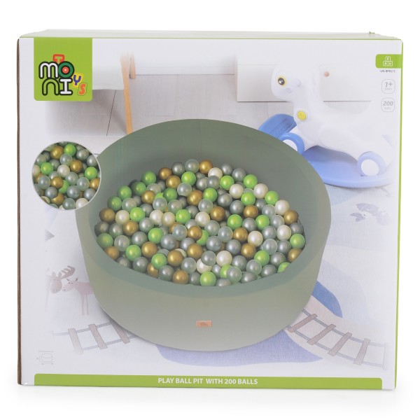 Piscină cu bile Moni Toys Green pentru copii cu 200 bile colorate, fund moale și husă detașabilă, 12 luni+