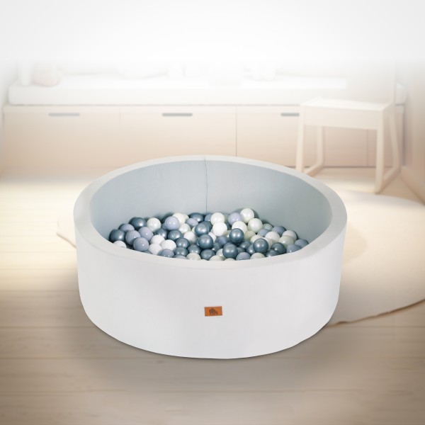 Piscină cu bile Moni Toys Grey pentru copii cu 200 bile colorate, fund moale și husă detașabilă, 12 luni+