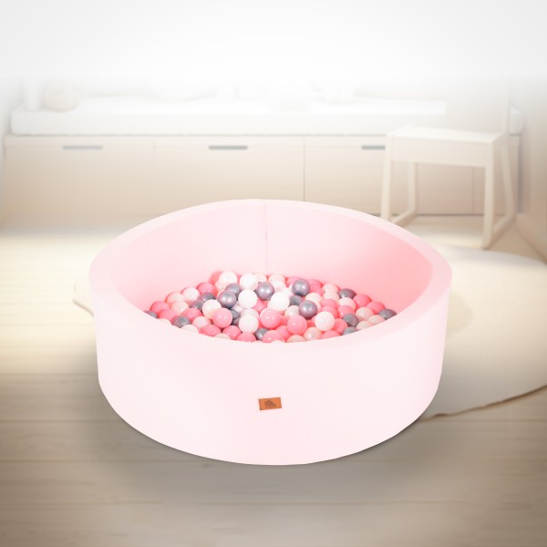 Piscină cu bile Moni Toys Pink pentru copii cu 200 bile colorate, fund moale și husă detașabilă, 12 luni+