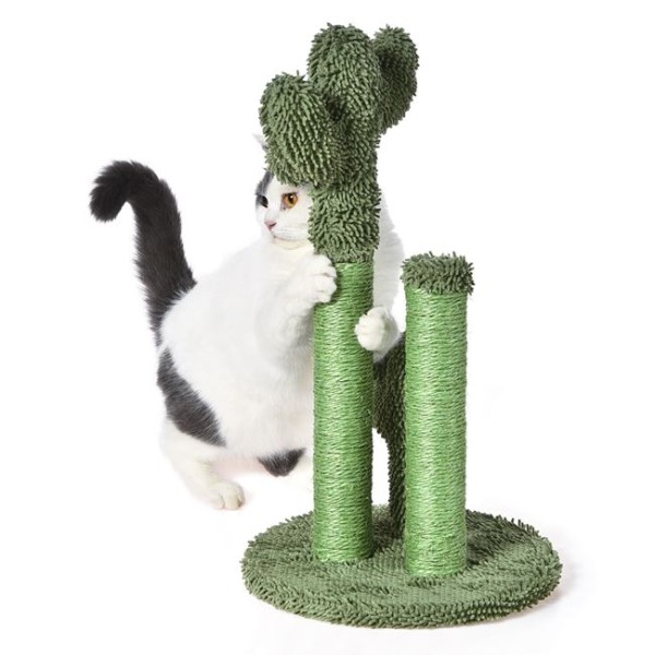 Suport pentru ascutit gheare pisici , verde , cactus cu doua coloane si jucarie , inaltime 52 cm