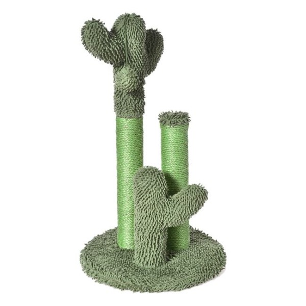 Suport pentru ascutit gheare pisici , verde , cactus cu doua coloane si jucarie , inaltime 52 cm