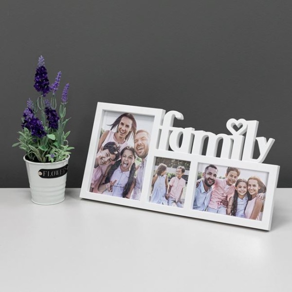 Rama Foto 3D Alba Family pentru 3 Poze 40x20cm , cu posibilitate montaj pe perete 