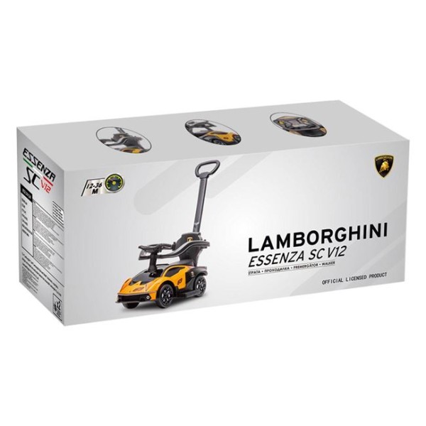 Premergator baieti Lamborghini Essenza, Galben Negru, varsta recomandata 12-36 luni