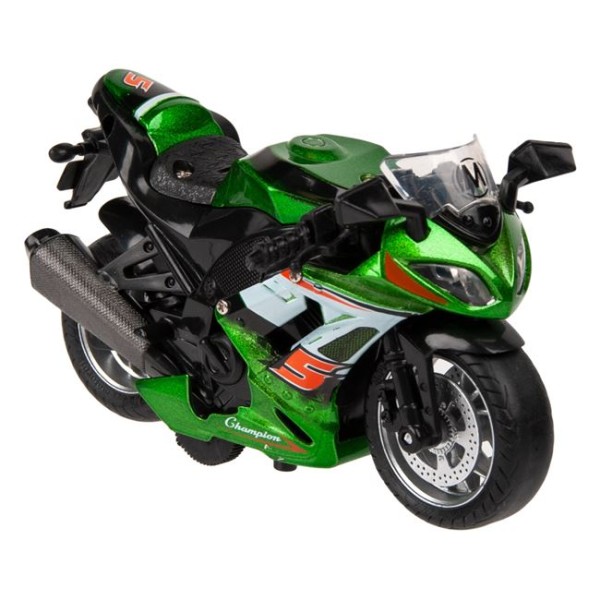 Jucarie Motocicleta de curse cu sunete si lumini, Verde, 11x5x7cm