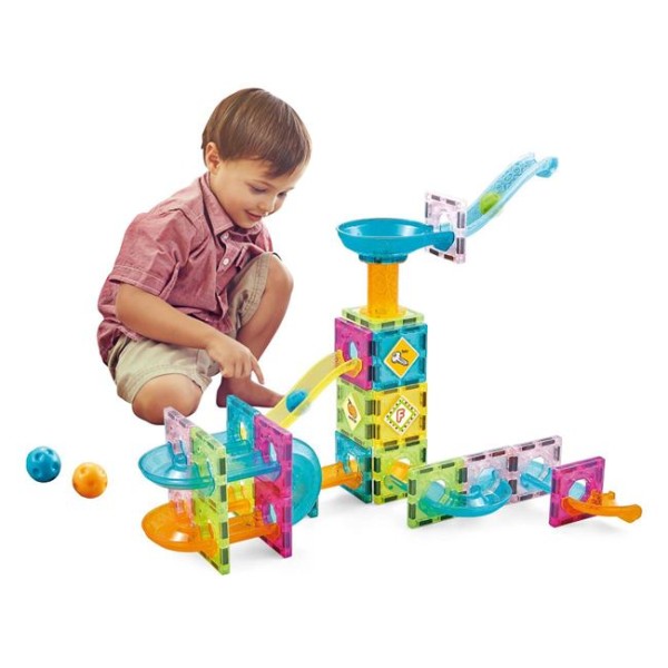 Set 64 piese magnetice colorate, Magnetic Blocks, varsta recomandata 3 ani +  