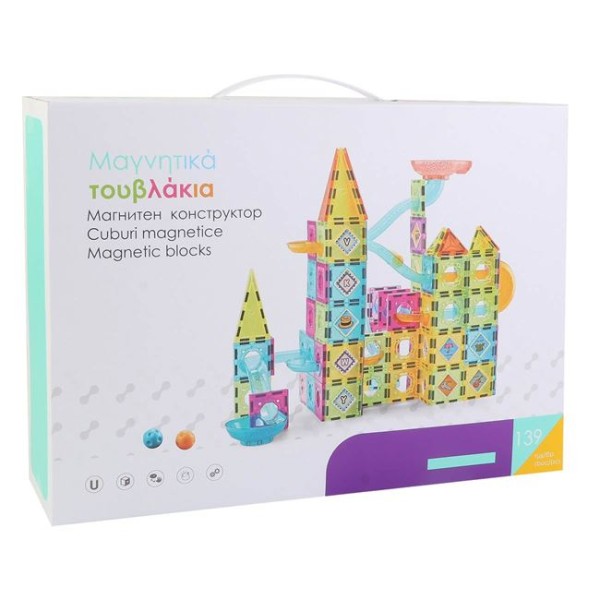 Set 139 forme magnetice colorate pentru copii, Magnetic Blocks, varsta recomandata 3 ani +