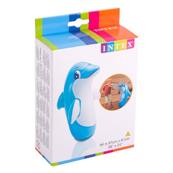 Sac de box 3D gonflabil pentru copii, Intex Delfin Albastru